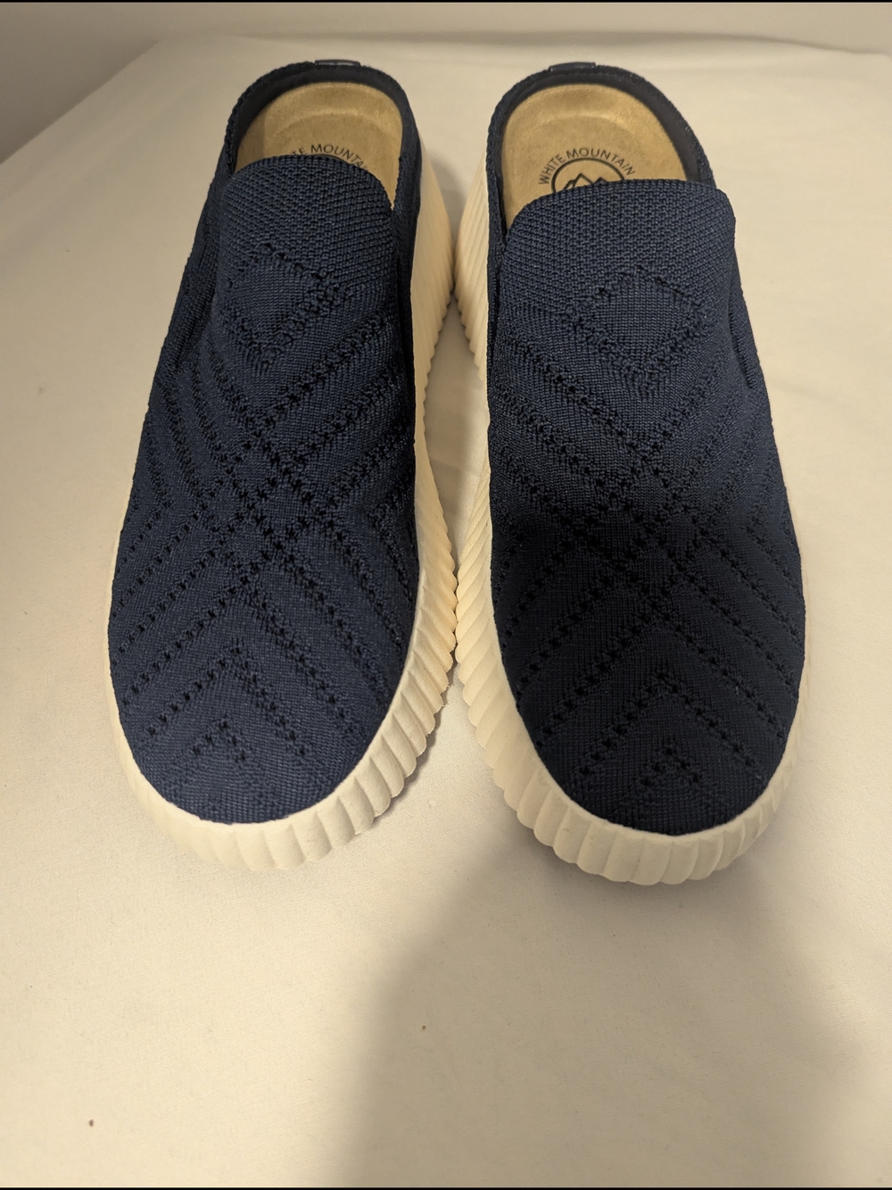 White Mountain Navy Knit Slip-On Platform Sneakers Size 8.5